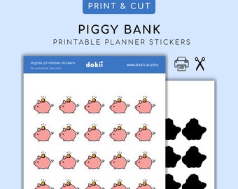 Cute Piggy Bank Printable Planner Stickers | Kawaii Savings Icon Planner Printable Stickers Finance Budgeting Savings Icon Print & Cut dokii