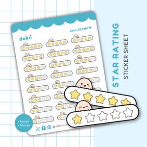 Folha de adesivos de classificação de estrelas fofa | Kawaii Star Planner Sticker Star Tracker para leitura de livros, receitas de culinária, classificação de resenhas de filmes BEANii