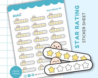 Cute Star Rating Sticker Sheet | Kawaii Star Planner Sticker Star Tracker for Reading Books, Cooking Recipes, Movie Review Rating BEANii