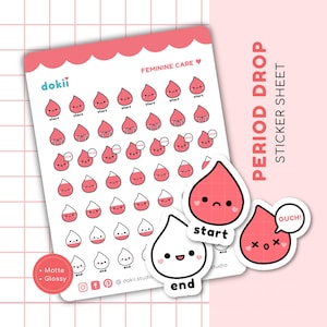 49 Foglio di adesivi per il monitoraggio del ciclo mestruale / Adesivi carini per il pianificatore del ciclo mestruale Adesivi kawaii Blob per il pianificatore Adesivi carini per il monitoraggio del ciclo mestruale Goccia di sangue