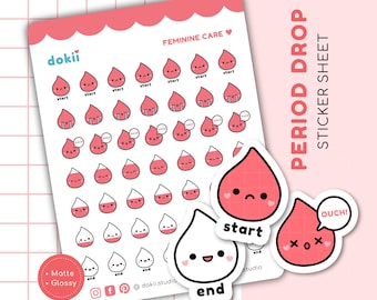 49 Periodentracker Sticker Bogen | Niedliche Periodenaufkleber Kawaii Blob Planner Stickers Niedlicher Periodenplaner Aufkleber Blutstropfen