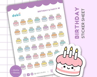Birthday Cake Sticker Sheet | Cute Birthday Cake Planner Stickers ...
