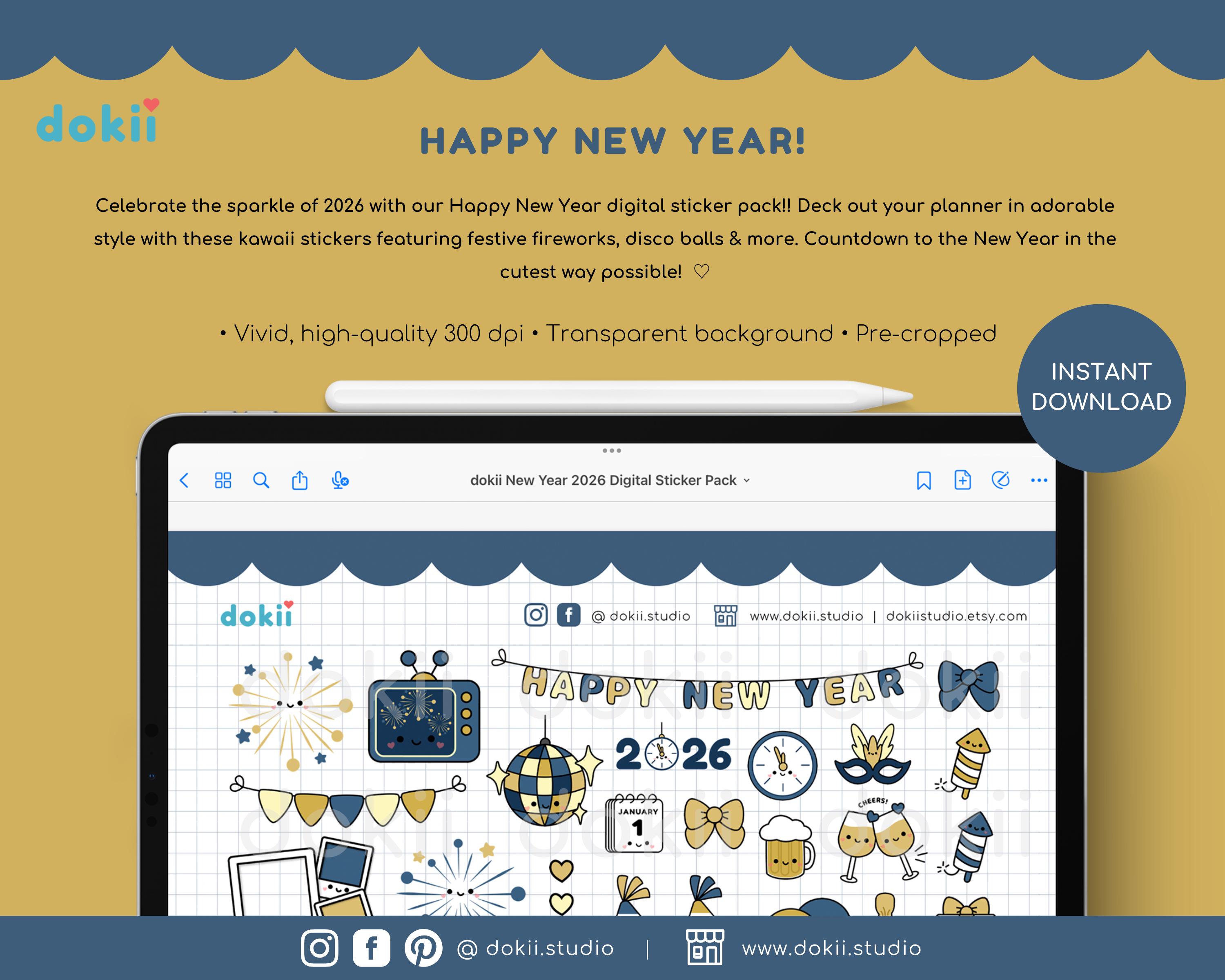 2026 Happy New Year Digital Stickers | Cute New Year Planner Stickers ...