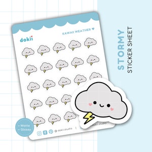 Arkusz naklejek Stormy | Cute Stormy Planner Naklejka Weather Tracker Storm Cloud Ikona naklejki Thunder Kawaii Weather Tracker Naklejki UK