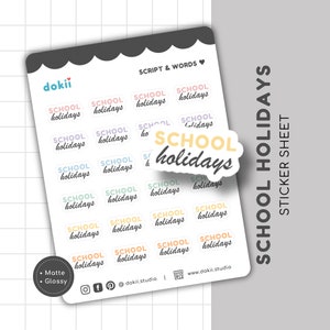 Folha de adesivos de férias escolares | 24 Adesivo bonito para planejador de férias escolares Pastel Script Palavras Fonte Termo Datas Termo Tempo Férias Reino Unido