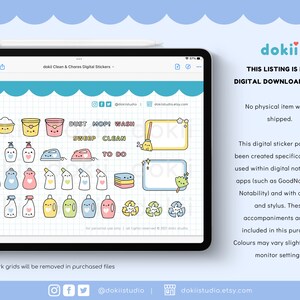 Adesivi digitali per le pulizie kawaii / 73+ adesivi digitali per le faccende domestiche carini GoodNotes Planner, icone PNG pre-ritagliate per le pulizie di primavera immagine 4