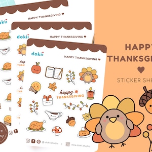 Foglio di adesivi kawaii per il Ringraziamento / Adesivi per pianificatore del Ringraziamento carino con tacchino Adesivi per ottobre e novembre Adesivi autunnali e autunnali opachi/lucidi UK