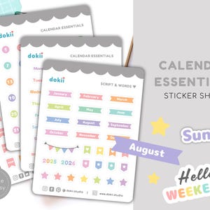 Stickervel kalenderplanner 2025-2026 | Leuke essentiële dagen van de week, maanden, jaar Functioneel esthetisch pastel mat/glanzend sticker VK
