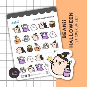 Feuille d'autocollants Emoti Halloween Kawaii | Sticker émoticônes d'Halloween Costume de personnage Sticker Frankenstein, Sticker fantôme, Sticker sorcière