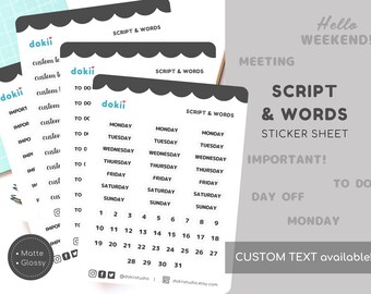 Kawaii Script Planner Sticker Sheet | Cute Daily Words Font Sticker Essential Functional Calendar November Diary Matte/Glossy UK dokii