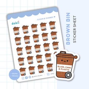Leuk bruin stickervel voor vuilnisbakken UK | Bruine afvalcontainer sticker plastic recycle sticker | Herinneringssticker plastic, glas en blikjes recyclen