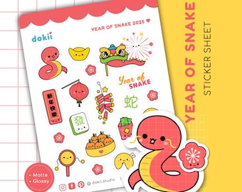 2025 Rok Węża Arkusz Naklejek | Uroczy Planer Nowego Roku Księżycowego Naklejka CNY Kawaii Wąż Naklejka Chiński Nowy Rok Uroczy Planer Węża Naklejka