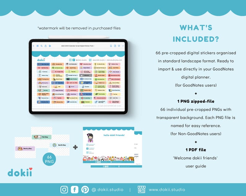 2026 Calendar Script Digital Stickers | 66 Cute Holidays Goodnotes ...