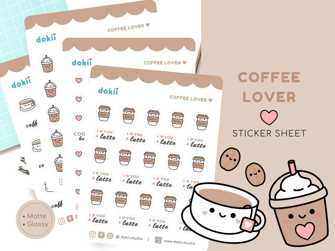 Kawaii Coffee Lover Sticker Sheet | Cute Coffee Planner Sticker Drink ...