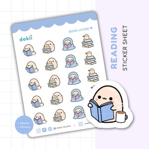 Foglio di adesivi con verme di libro carino / Adesivi per agenda di lettura Kawaii Amante del libro Regalo Diario di lettura Valutazione del libro Giornata mondiale del libro dokii BEANii emoti