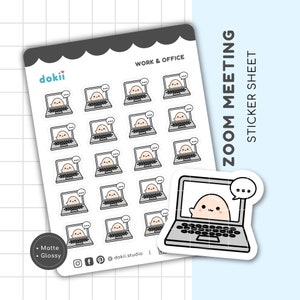 Leuk stickervel zoomvergadering | Kawaii laptopplannerstickers werkstickers pictogram Herinnering online vergadering | dokii BEAN emoti werksticker