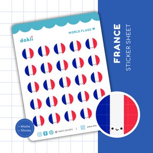 Feuille d'autocollants drapeau de la France | Autocollants mignons de planificateur de drapeau français étiquette circulaire autocollant France autocollant de voyage autocollants de suivi de langue française