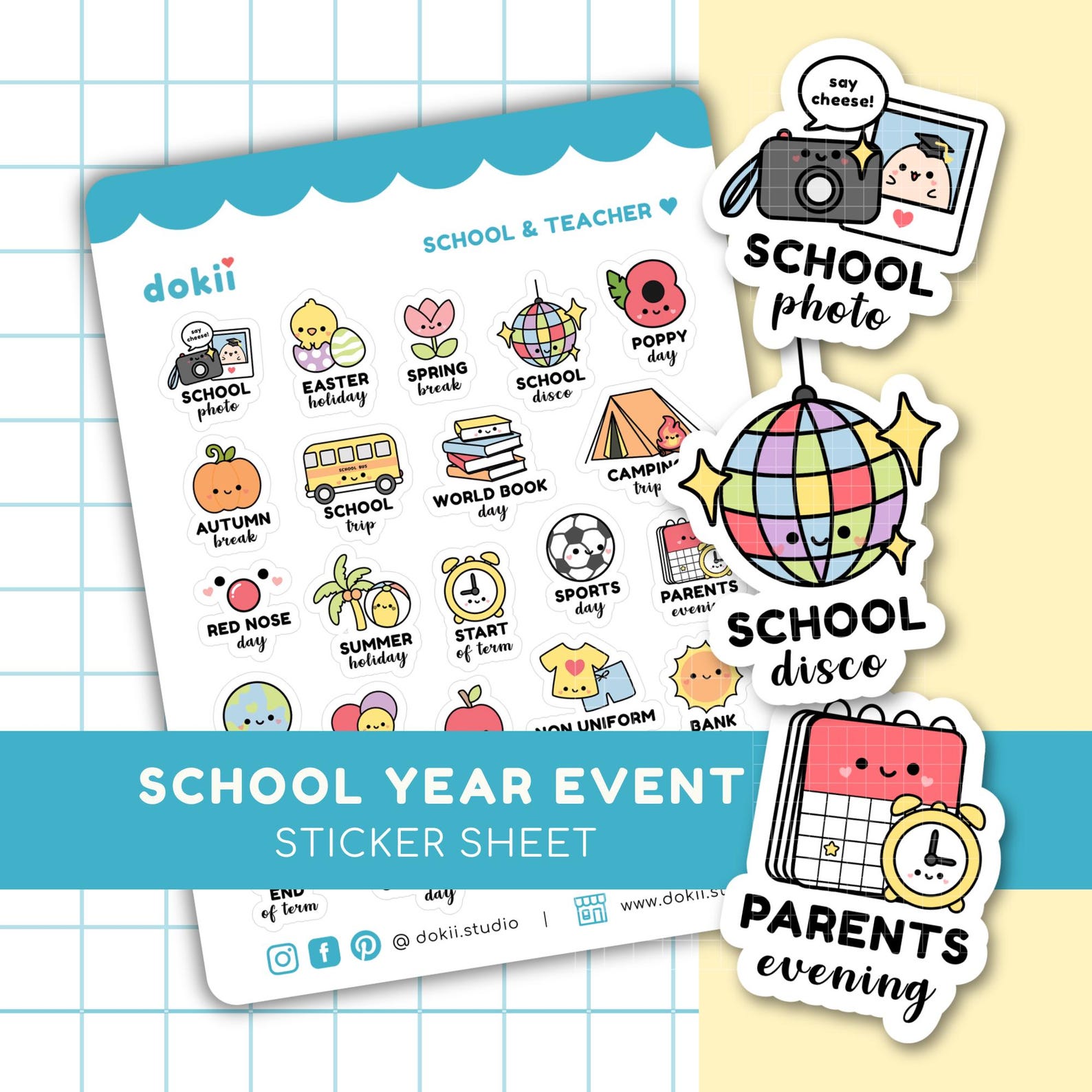Cute School Dates Stickers | 23 School Year Planner Stickers UK School ...