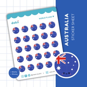 Australia Flag Sticker Sheet | Cute Australian Flag Planner Stickers Circular Label Australia Sticker Aussie Australia Travel Sticker