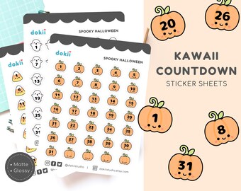 Kawaii Countdown Sticker Sheet | Cute Calendar Countdown Planner Sticker October | Trick or Treat Pumpkin Ghost Candy Corn Advent Sticker UK