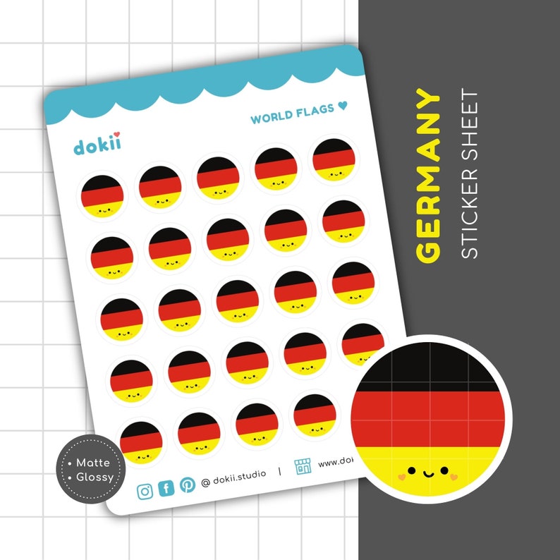 Germany Decal Sticker Germany Flag Sticker Sheet | Cute German Flag Planner Stickers Circular ...
