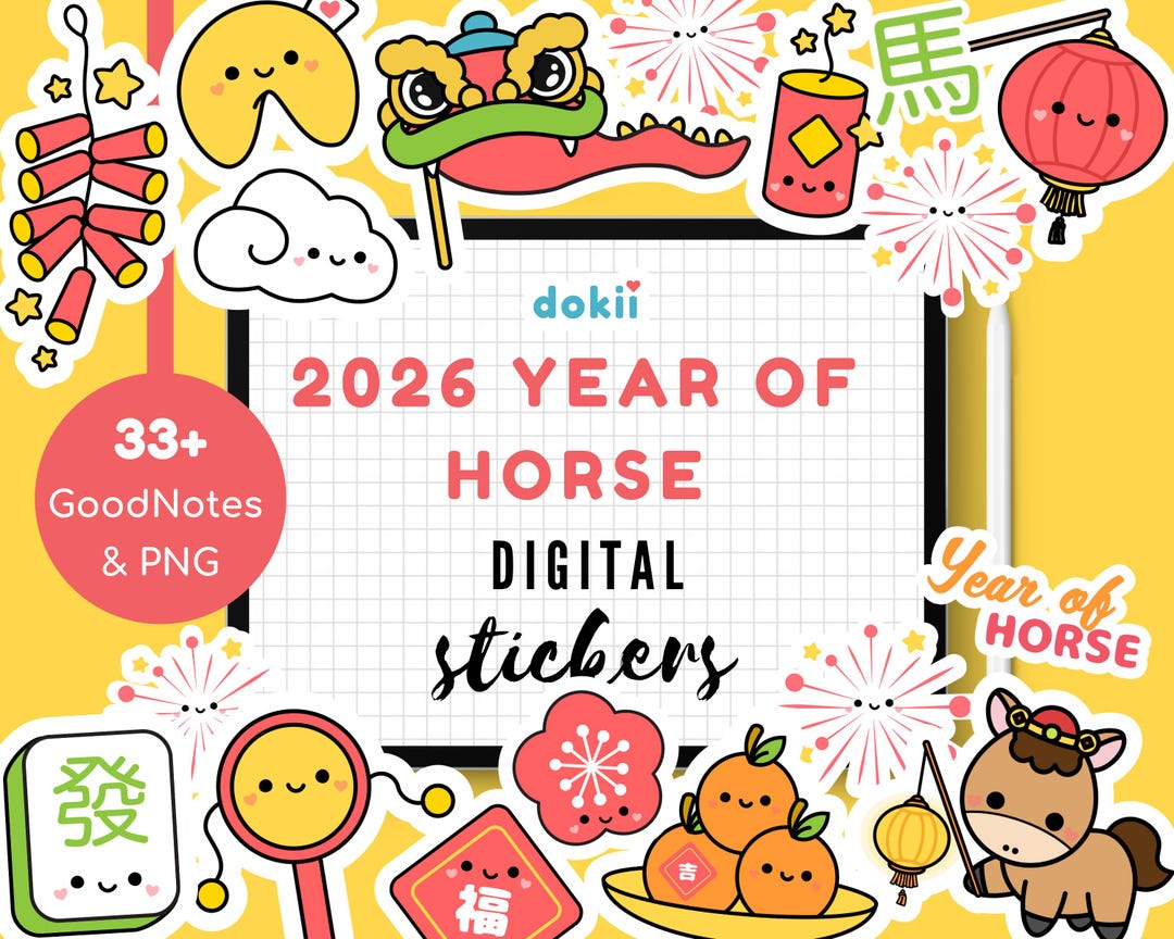 2026 Year of Horse Lunar New Year Digital Stickers | Kawaii Chinese New ...