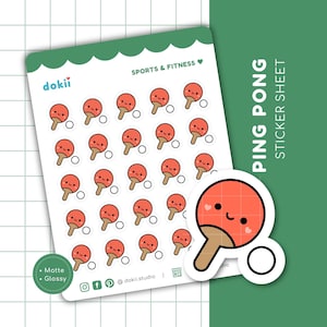 Folha fofa de adesivos de tênis de mesa | Adesivos de pingue-pongue kawaii, esportes, tênis de mesa, rastreador, planejador, adesivo, torneio, jogo, reino unido