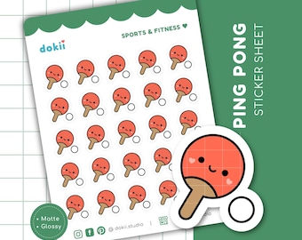 Schattig tafeltennis stickervel | Kawaii Ping Pong Stickers Sport Tafeltennis Praktijk Tracker Planner Sticker Sport Toernooi Match UK