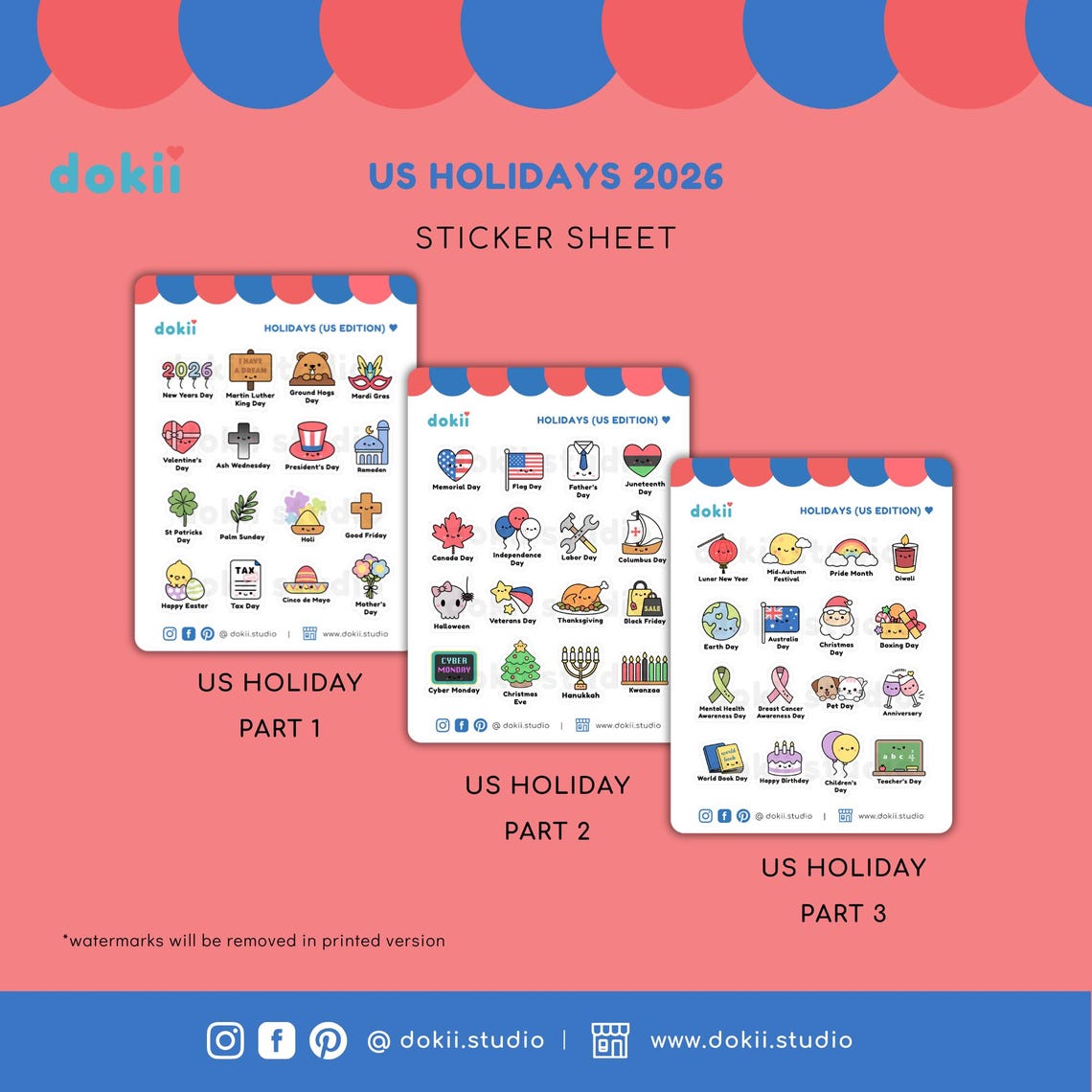 2026 USA Holidays Sticker Sheet | Kawaii US Calendar Stickers American ...