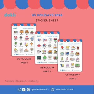 2026 USA Holidays Sticker Sheet | Kawaii US Calendar Stickers American ...