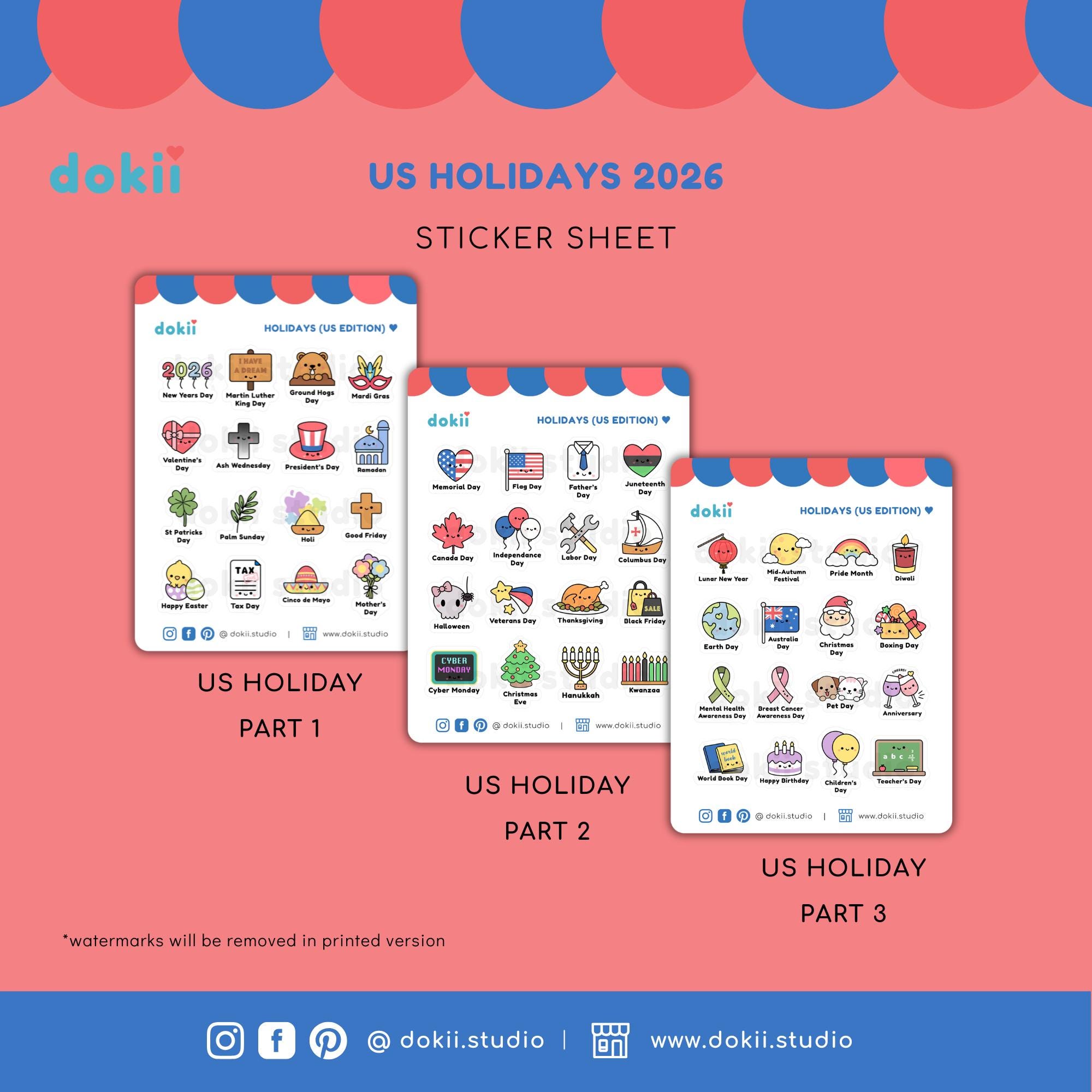 2026 USA Holidays Sticker Sheet | Kawaii US Calendar Stickers American ...