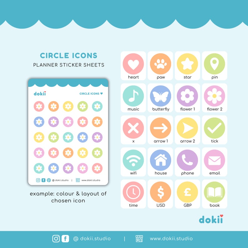 Circle Icons Sticker Sheet | Cute Icons Planner Sticker Tracker Icon ...