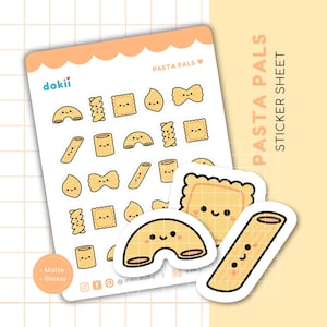 Cute Pasta Sticker Sheet | Cute Pasta Planner Stickers Kawaii Macaroni, Ravioli, Bowties, Penne Pasta Sticker Meal Planner Pasta Lover