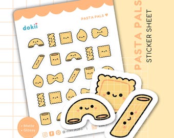Hoja de pegatinas de pasta linda / Pegatinas lindas para planificador de pasta Pegatinas de macarrones, ravioles, moños y pasta penne kawaii Planificador de comidas para amantes de la pasta