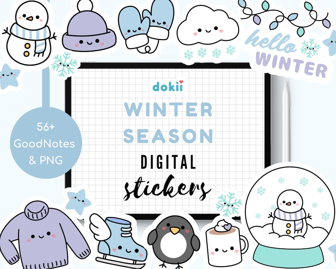 Kawaii Winter Season Digital Sticker Pack 56 Cute Winter Goodnotes