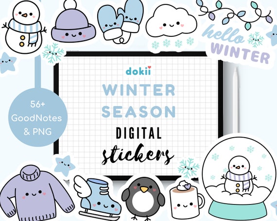 Kawaii Winter Season Digital Sticker Pack 56 Cute Winter - Etsy