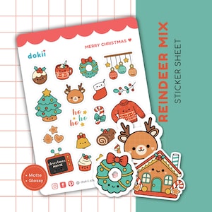 Foglio di adesivi con renne di Natale / Adesivi carini per pianificatore di Natale Adesivi per pianificatore di renne Adesivi di Natale kawaii Regalo di buon Natale