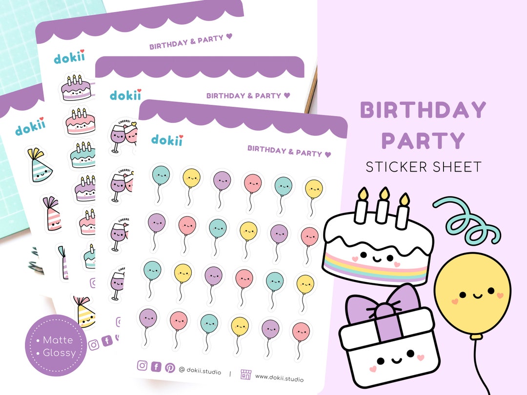 Kawaii Birthday Sticker Sheet | Cute Happy Birthday Planner Sticker ...