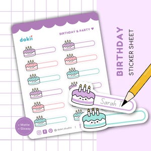 Słodkie naklejki przypominające o urodzinach | Kawaii naklejki do śledzenia urodzin, naklejka na planer urodzinowy, impreza, słodkie naklejki na tort urodzinowy, Wielka Brytania
