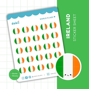 Ireland Flag Sticker Sheet | Cute Irish Flag Planner Stickers Circle Label Ireland Travel Sticker Gift Irish Art Print Sticker Dublin UK