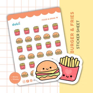 Burger & Frites Aufkleber, Süßer Burger Planer Aufkleber Pommes Frites Chips Clay Day Aufkleber Fast Food Sticker Food Combo
