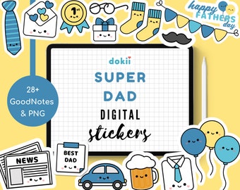 Kawaii Super Dad digitale stickers | Leuke Vaderdag GoodNotes png Daddy clipart juni planner stickers werk en kantoor