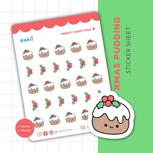 Stickervel Kawaii Pudding | Leuke kerstpuddingplannersticker kerst december winter feestelijke bakstickers dessertbaksels VK