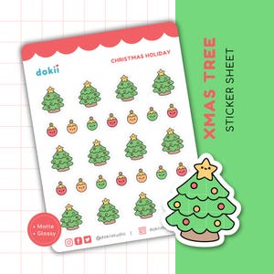 Stickervel Kawaii kerstboom | Leuke kerstplannersticker december winter feestelijke vakantie vrolijk kerstfeest fijne feestdagen