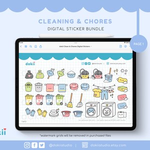 Adesivi digitali per le pulizie kawaii / 73+ adesivi digitali per le faccende domestiche carini GoodNotes Planner, icone PNG pre-ritagliate per le pulizie di primavera immagine 5