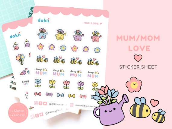 Cute Mother's Day Sticker Sheet | June Floral Planner Sticker Spring Flower Pink Love Gift Mom, Mum, Nana | Matte/Glossy Sticker UK