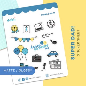 Folha de adesivos Kawaii Super Dad | Adesivos fofos para o Dia dos Pais | Presente de feliz dia dos pais | Melhor presente de adesivos para papai no Reino Unido