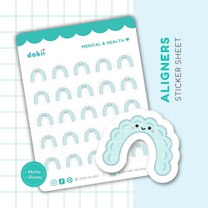 Feuille d'autocollants pour aligneurs dentaires | Adorables aligneurs de dents autocollants pour agenda d'usure rappel gouttières dentiste Kawaii bretelles Invisalign