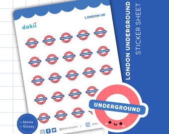 London Underground Sticker Sheet | Cute London Tube Sticker London Transport Underground Logo Icon TFL London Metro Subway Sticker UK Travel