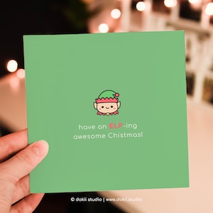 Leuke elfenwenskaart | Leuke kerstkaart Grappige elfenkaart Grappige woordspeling Kawaii kerstkaart Elfcadeau Seizoensgroeten Kleine helper van de kerstman